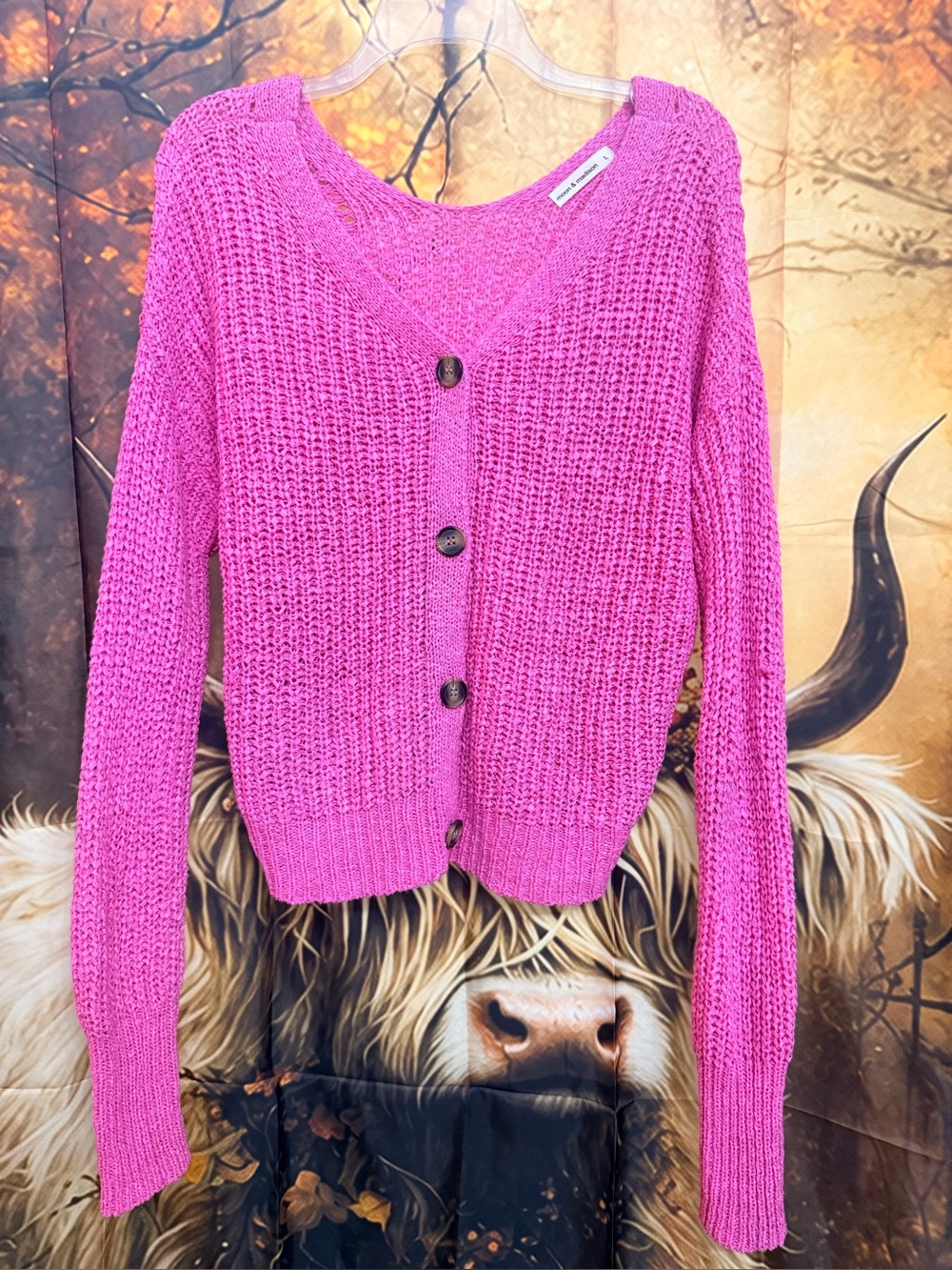 Moon and Madison Women’s V-Neck Button-Front Sweater Cardigan - Pink